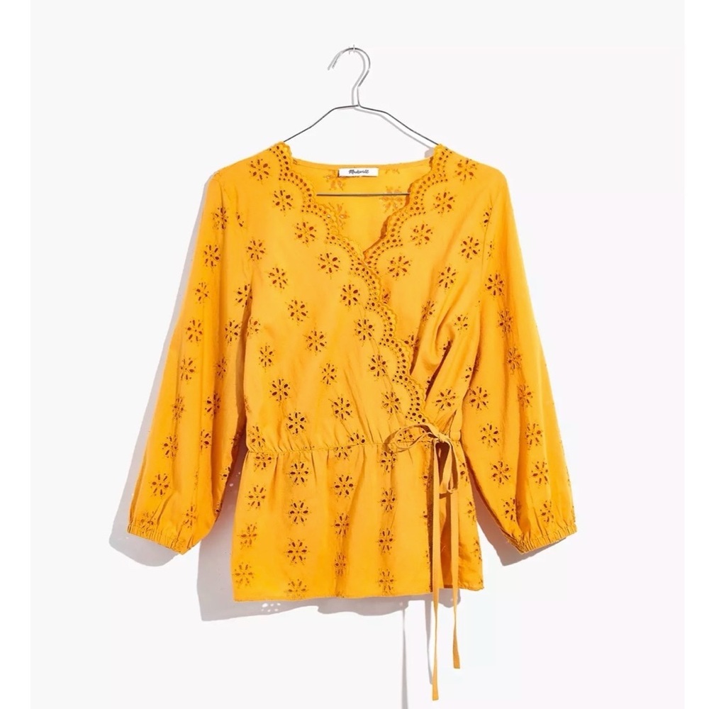 Madewell Yellow Scalloped Eyelet Wrap Top